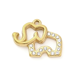 Слон 304 подвески из нержавеющей стали, с кристально горный хрусталь, золотые, слон, 14x17.5x2.5 мм, отверстие : 1.2 мм