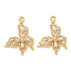 Бабочка Латунные микро проложить кубического циркония подвески, без никеля , реальный 18 k позолоченный, прозрачные, бабочка, 20x15x3 мм, отверстие : 1.4 мм
