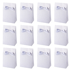 Серебро Прямоугольные подарочные пакеты из блестящей бумаги, Конфетница с бантом, украшенная лентой, на день рождения, свадьба, серебряные, 7.9x4.6x11.8 см