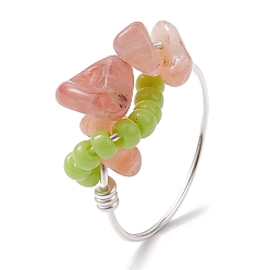 Red Agate Кольца на палец с кусочками натурального южного красного агата, Женские украшения в медной проволоке, размер США 8 (18.1 мм)