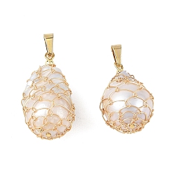 Creamy White Natural Baroque Keshi Pearl Wire Wrapped Pendants, Nuggets Charms with 304 Stainless Steel Snap on Bails, Real 18K Gold Plated, Creamy White, 25~30x15~16x14.5~15.5mm, Hole: 5.5x3mm