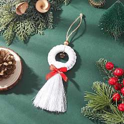Белый Плетеные хлопковые нити кисточки подвески украшения, с деревянным кольцом, для елочных подвесных украшений, белые, 220 мм