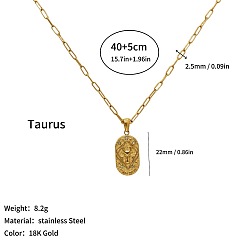 Tauro 304 Collares con colgante de constelación del zodiaco de acero inoxidable y cadena tipo clip, real 18 k chapado en oro, Tauro, 15.75 pulgada (40 cm)