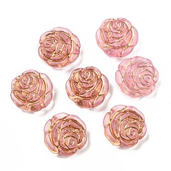Pale Violet Red Plating Transparent Acrylic Beads, Golden Metal Enlaced, Rose, Pale Violet Red, 14x5mm, Hole: 2mm, about 950pcs/500g