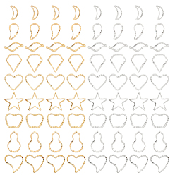 (52) Непрозрачная лаванда 108шт 18 латунные соединительные кольца, долговечный, волна, луна, бриллиант, сердце, яблоко, капля, звезда и форма тыквы, золотой и серебряный, 8~12x4~10x1 мм, внутренний диаметр: 6~10x1~8 мм, 6 шт / стиль