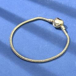 Настоящее золото 18K Латунные змеиные цепи браслеты для женщин, сердце, реальный 18 k позолоченный, 19x0.27 см