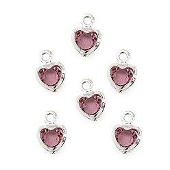 Розово-Коричневый Стеклянные подвески в форме сердца из латуни, без кадмия и без свинца, стойки покрытие, долговечный, граненые, серебряные, розово-коричневый, 7.5x5.5x2 мм, отверстие : 1 мм