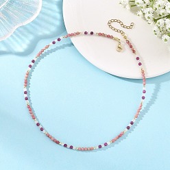 Rhodonite Natural Rhodonite Faceted Round Beaded Necklaces, Golden, 15.35 inch(39cm)