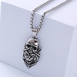 Античный Серебристый & Цвет Нержавеющей Стали Мужские ожерелья с подвеской в виде черепа волка в стиле ретро-рок-панка из нержавеющей стали, старинное серебро и цвет нержавеющей стали