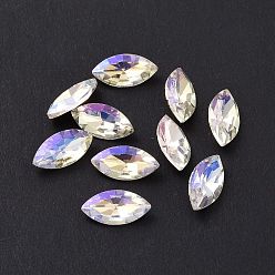 Crystal AB Glass Rhinestone Cabochons, Pointed Back & Silver Back Plated, Horse Eye, Crystal AB, 10x5x3mm