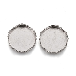 Stainless Steel Color Tarnish Resistant 304 Stainless Steel Cabochon Settings, Lace Edge Bezel Cups, Flat Round, Stainless Steel Color, Tray: 15mm, 17.5x4mm