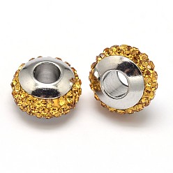 Цитрин Rondelle 304 полимер нержавеющая сталь глины горный хрусталь европейских бисер, с двойной бортовой платина цвет ядра, цвет нержавеющей стали, цитрин, 10x6 мм, отверстие : 4 мм