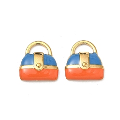 Оранжевый 304 подвески из нержавеющей стали, с эмалью, прелести мешков, вакуумное покрытие pvd, реальный 18 k позолоченный, оранжевые, 12.5x12x3 мм, отверстие : 2x5 мм