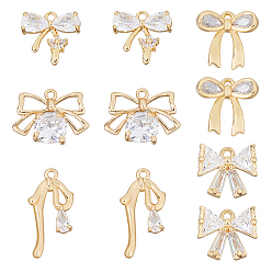 Настоящее золото 18K 10 шт 5 стили латунные микропаве прозрачные кубические циркониевые подвески, бантом прелести, реальный 18 k позолоченный, 11~20x10~16x2~5 мм, отверстие : 0.8~1.4 мм, 2 шт / стиль