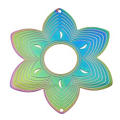 Rainbow Color 201 подвески из нержавеющей стали, гравированные металлические украшения, цветок ссылку, Радуга цветов, 105x92x0.3 мм, отверстие : 3 мм