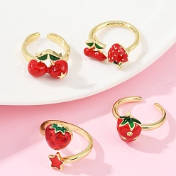 Настоящее золото 18K Кольца-манжеты с фруктовой тематикой из латуни и эмали для женщин, стойки покрытие, прочное покрытие, без кадмия и без свинца, реальный 18 k позолоченный, внутренний диаметр: 16~21 мм