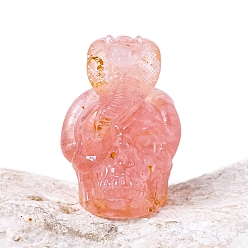 Розовый Кварц Хэллоуинская змея с черепом, фигурки из смолы, с натуральной крошкой розового кварца внутри статуй для украшения домашнего офиса, 58x43 мм