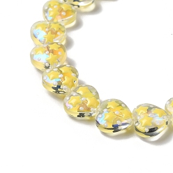 Yellow Handmade Glass Beads Strands, with Enamel, Heart with Star, Yellow, 11~12x12~12.5x6~6.5mm, Hole: 0.6mm, about 30pcs/strand, 13.27''(33.7cm)