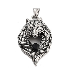 Волк Ретро 304 из нержавеющей стали большие кулоны, со стразами, античное серебро, волк, 52.5x33x14 мм, отверстие : 4x8.5 мм