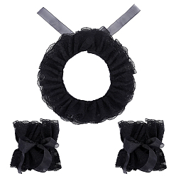 Black Detachable Polyester Lace False Collar & Oversleeves Sets, DIY Garment Accessories, Black, 1200x135x1.5mm