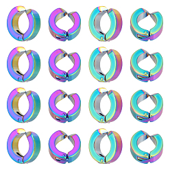 Rainbow Color Unicraftale 12 paires de placage sous vide 304 boucles d'oreilles clipsables en acier inoxydable, anneau, couleur arc en ciel, 11x4mm, diamètre intérieur: 6.4 mm