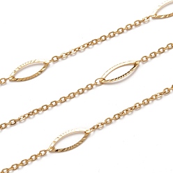 Золотой Ионное покрытие (ip) 304 звенья цепи из нержавеющей стали, пайки, , с катушкой, золотые, ссылка: 2.5x2x0.5 mm, лошадь глаз: 15x6x0.5 мм, около 16.4 футов (5 м) / рулон