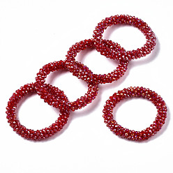 Red Faceted Transparent Glass Beads Stretch Bracelets, Rainbow Plated, Rondelle, Red, Inner Diameter: 2 inch(5cm)