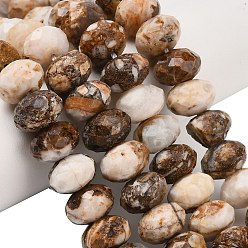 Деревянное Окаменение Природные окаменелое дерево бисер пряди, рондель, граненые, 11~12x8~8.5 мм, отверстие : 1.6 мм, около 47~48 шт / нитка, 15.24~15.75 дюйм (38.7~40 см)