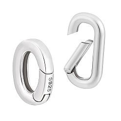 Серебро 2 шт. 2 стили 925 кольца с пружинным затвором из стерлингового серебра, овал со штампом 925, серебряные, 10~17x7~9x2 мм, отверстие : 6x4 мм, 1 шт / стиль