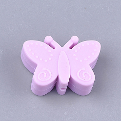 Violet Food Grade Eco-Friendly Silicone Focal Beads, Chewing Beads For Teethers, DIY Nursing Necklaces Making, Butterfly, Violet, 20.5x30x11mm, Hole: 2mm