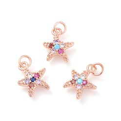 Розовое Золото Латунные микро проложить кубического циркония прелести, морская звезда / морские звезды, красочный, розовое золото , 14.5x12x3 мм, отверстие : 3 мм