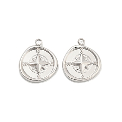  304 Stainless Steel Pendants, Compass, Stainless Steel Color, 17.5x15x2.5mm, Hole: 1.8mm