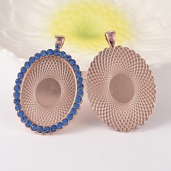 Свет Сапфира Настройки кабошон большой кулон овальной сплав горный хрусталь, без кадмия и без свинца, подвески кадров памяти, Красная медь, света сапфир, лоток : 30x40 мм, 58x39x4 мм, отверстие : 4x7 мм, 26 шт / пакет