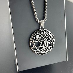 Нержавеющая Сталь Цвет Винтажные 304 полые подвески из нержавеющей стали в виде дерева жизни со звездой Давида для мужчин, цвет нержавеющей стали