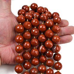 Красный Камень Натуральные красные яшмы бусы пряди, граненые, круглые, с бисером, 15~16 мм, отверстие : 1.4~1.6 мм, около 21 шт / нитка, 15.35~15.94 дюйм (39~40.5 см)