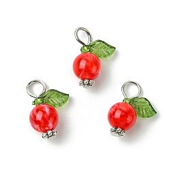 Оранжево-Красный Акриловые подвески, с железными штифтами с плоской головкой, фруктовые прелести, оранжево-красный, 15x11.5x7.5 мм, отверстие : 2 мм