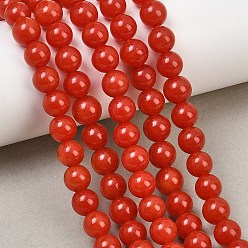 FireBrick Natural Dyed White Jade Beads Strands, Smooth Round, FireBrick, 8mm, Hole: 1mm, about 46pcs/strand, 14.96''(38cm)