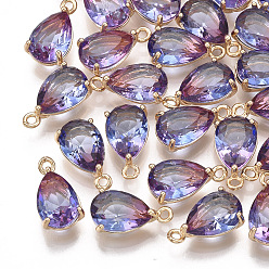 Разноцветный Стеклянные подвески, с латунной фурнитурой , граненые, слеза, золотые, красочный, 13x7x5 мм, отверстие : 1.2 мм