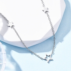 Нержавеющая Сталь Цвет 304 из нержавеющей стали звезды ссылку цепи ожерелья, цвет нержавеющей стали, 15.75 дюйм (40 см) в длину + 55 удлинитель мм