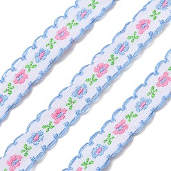 Himmelblau Polyester-Spitzenband, wellenförmiger Besatz, Blumenmuster, für DIY-Bastel-Nähzubehör, Himmelblau, 3/8 Zoll (11 mm), ca. 1.09 Yards (1 m)/Stk