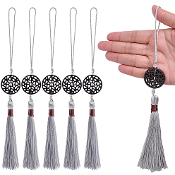 Светло-серый 6шт. плоские круглые деревянные подвесные украшения, полиэстеровая кисточка для подвесных украшений в виде веера, светло-серый, 235 мм