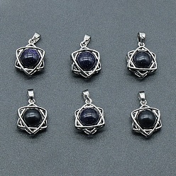 Синий Драгоценный Камень Синтетический синий авантюрин подвески, звезда Давида, платина, 20x14~15 мм