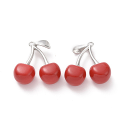 Платина Подвески из эмали и сплава, вишня, красные, платина, 29.5x28.5x12 мм, отверстие : 2 мм