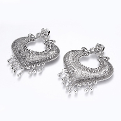 Antique Silver Tibetan Style Alloy Pendants, Heart, Antique Silver, 98x74x10mm, Hole: 7mm