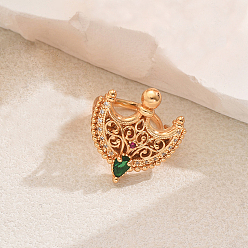 Зеленый Винтажные геометрические роскошные латунные кольца с паве из кубического циркония для женщин, золотые, зелёные, внутренний диаметр: 16~18 мм