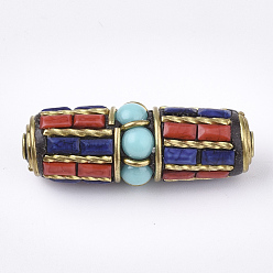Farbig Manuell Indonesiene Perlen, mit Messing-Zubehör, ellipsenförmige, golden, Farbig, 33.5x13 mm, Bohrung: 2 mm