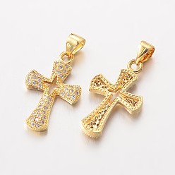 Золотой Поперечные латунные микро проложить кубического циркония подвески, без свинца и без никеля , золотые, 22x13x2 мм, отверстие : 3x4 мм