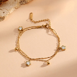 Fleur 304 Bracelets géométriques en acier inoxydable sertis de zirconiums cubiques transparents 2 à plusieurs rangs pour femmes, or, fleur, 6.30 pouce (16 cm)