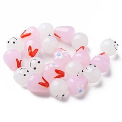 Pink Handmade Lampwork Beads Strands, Round with Cone, Pink, 11.5x12mm, Hole: 1mm, about 20pcs/strand, 9.84 inch(25cm)