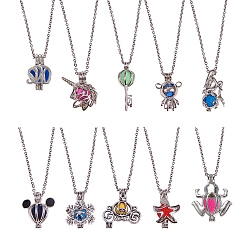 Mixed Color DIY Dangle Necklace Making, with Brass/Alloy Locket Pendants, Cage Pendants, DIY Doll Craft, Polyester Pom Pom Ball and Lava Rock Beads, Mixed Color, 11x7x3cm